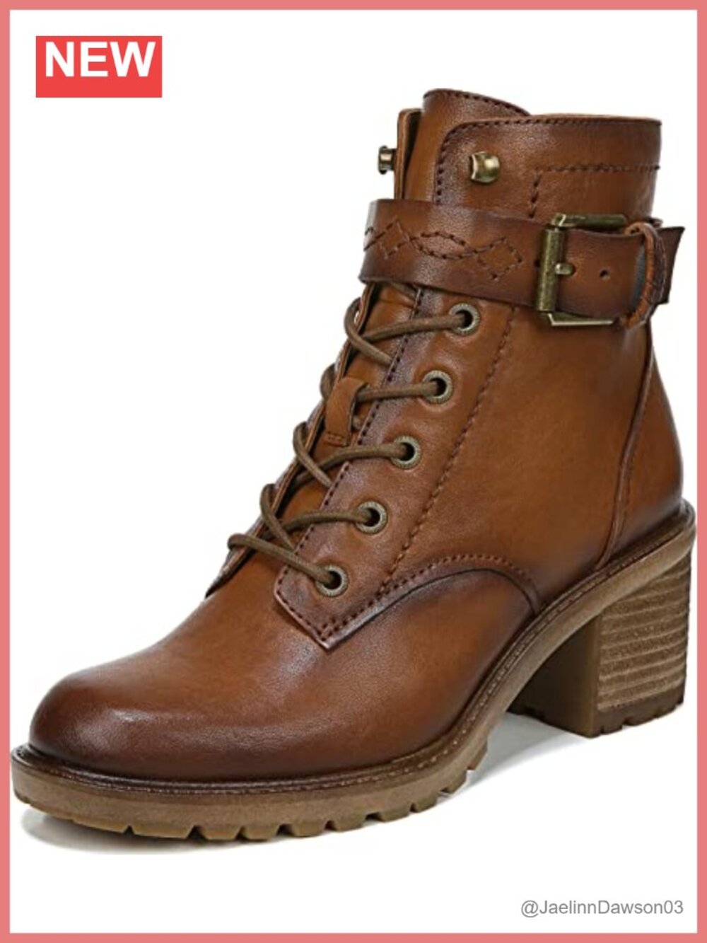 Vegan Leather Combat Boot Mid-Calf Buckle Strap Block Heel Lug Sole
